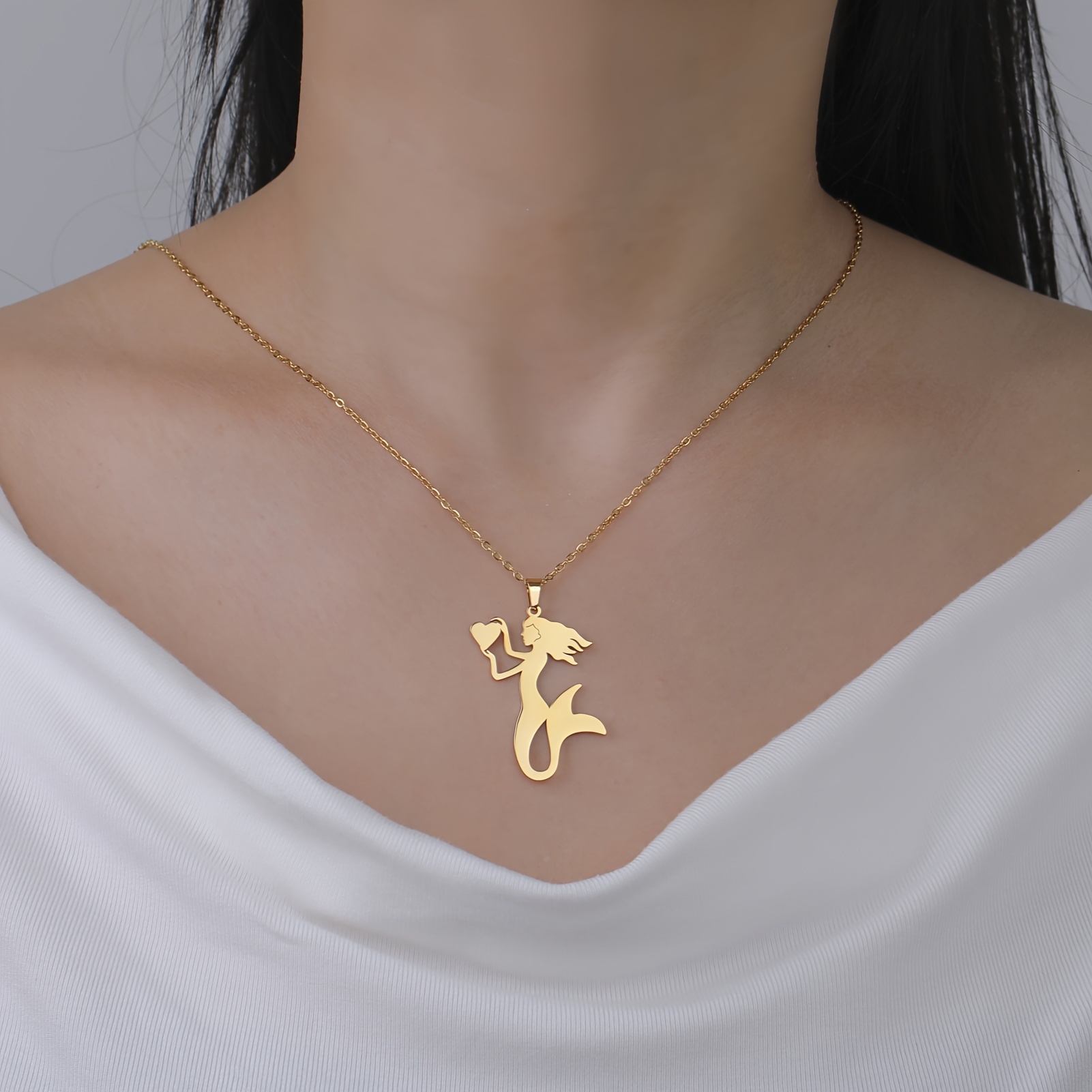 Stylish Stainless Steel Mermaid Necklace, Gift for Couples